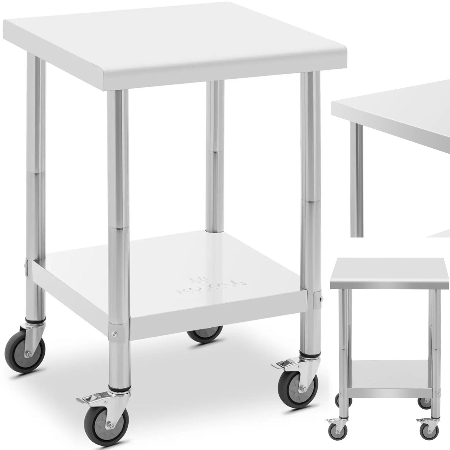Royal Catering Table worktop on wheels, 2 levels, 60 x 80 cm, STEEL, up to 135 kg – image 6