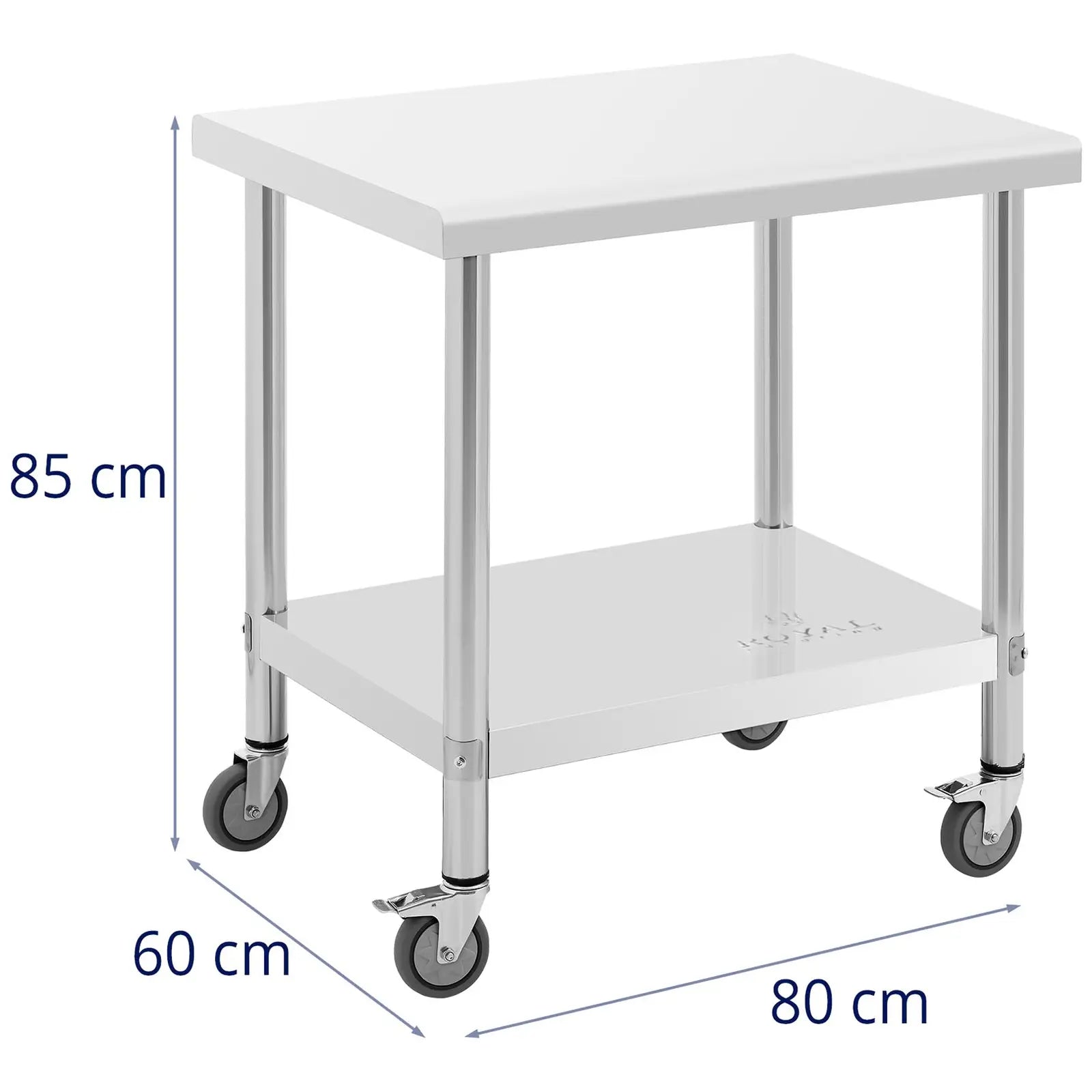 Royal Catering Table worktop on wheels, 2 levels, 60 x 80 cm, STEEL, up to 135 kg – image 5