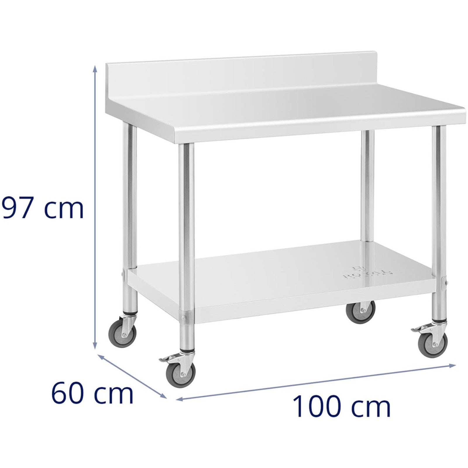 Royal Catering Table, wall-mounted worktop with edge, on wheels, 1 shelf, 100 x 60 cm, up to 155 kg – image 5