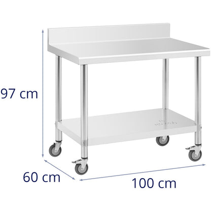 Royal Catering Table, wall-mounted worktop with edge, on wheels, 1 shelf, 100 x 60 cm, up to 155 kg – image 5