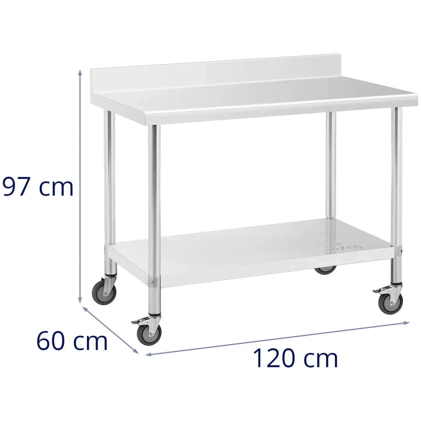 Royal Catering Table, wall-mounted worktop with edge, on wheels, 1 shelf, 100 x 60 cm, up to 155 kg – image 10