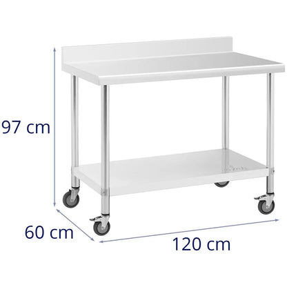 Royal Catering Table, wall-mounted worktop with edge, on wheels, 1 shelf, 100 x 60 cm, up to 155 kg – image 10
