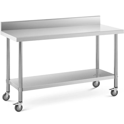 Royal Catering Metal table catering with wheels with shelf and a Randle STAL 60 x 150 cm
