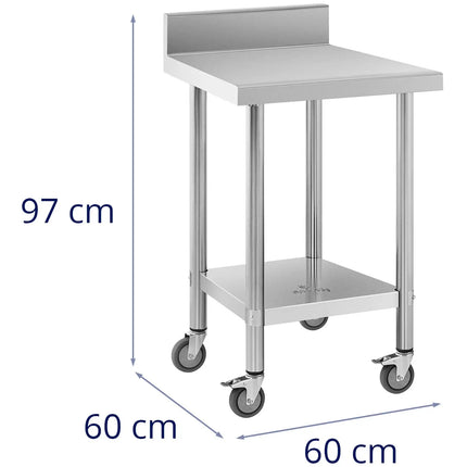 Royal Catering Table worktop on wheels with edge, 2 levels, 60 x 60 cm, STEEL, up to 120 kg – image 7