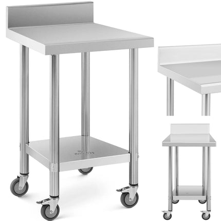 Royal Catering Table worktop on wheels with edge, 2 levels, 60 x 60 cm, STEEL, up to 120 kg