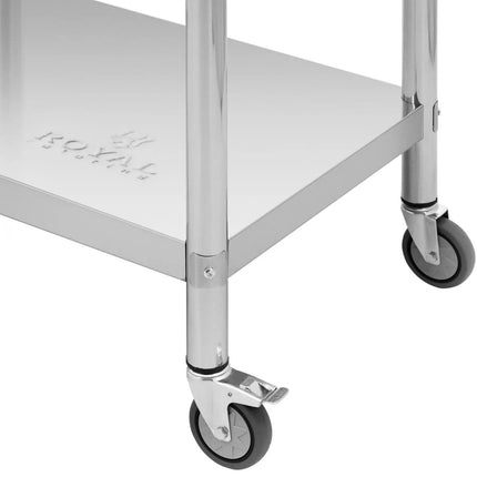 Royal Catering Table, wall-mounted worktop with edge on wheels, 2 levels, 60 x 80 cm, STEEL – image 5