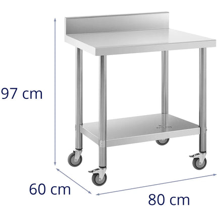 Royal Catering Table, wall-mounted worktop with edge on wheels, 2 levels, 60 x 80 cm, STEEL – image 6