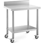 Royal Catering Table, wall-mounted worktop with edge on wheels, 2 levels, 60 x 80 cm, STEEL
