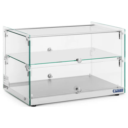 Royal Catering Confectionery buffet display case for cakes, desserts, muffins, glass, 2 shelves, 50 l