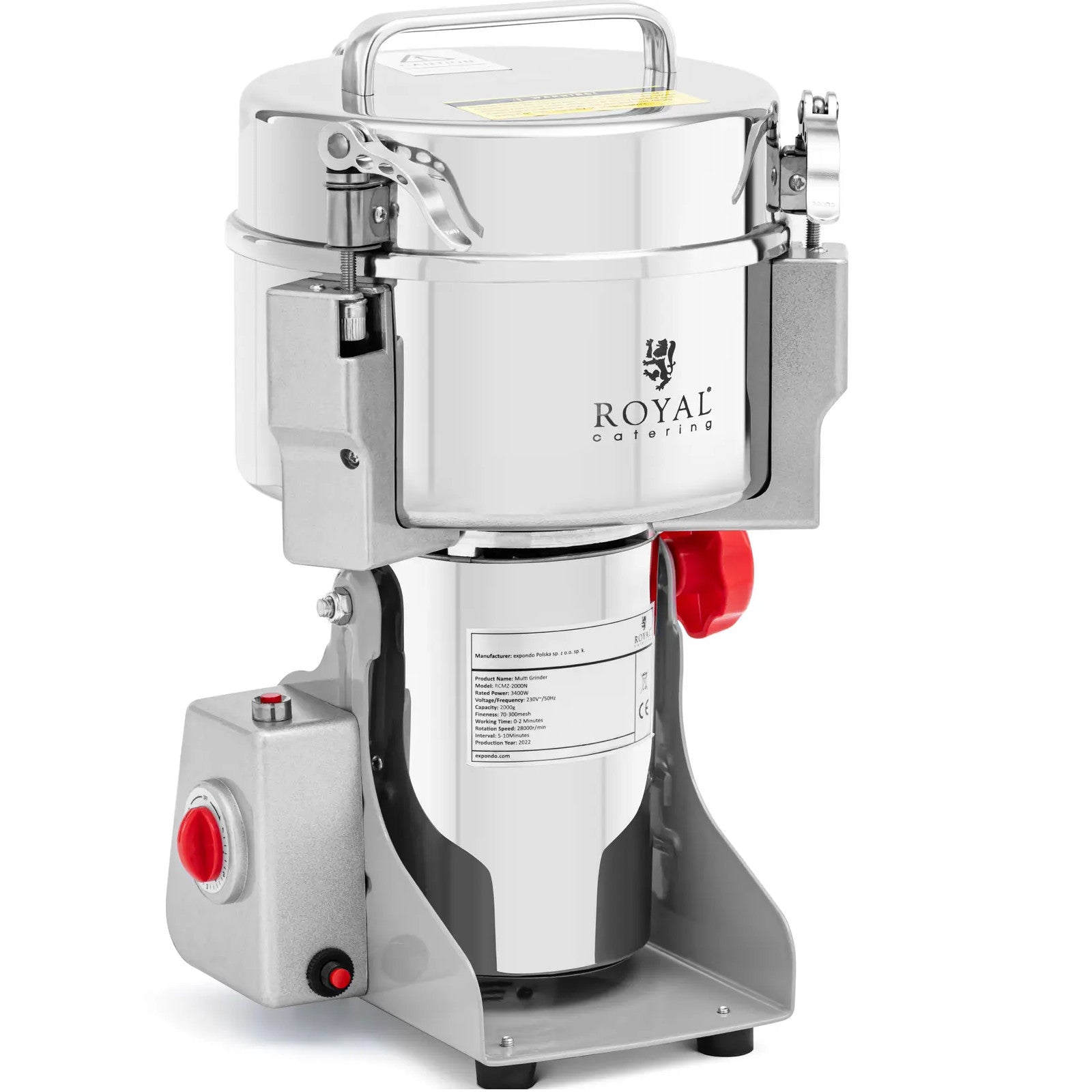 Royal Catering Professional electric grinder for spices, herbs, coffee, nuts, 2000 g, 3400 W – image 2