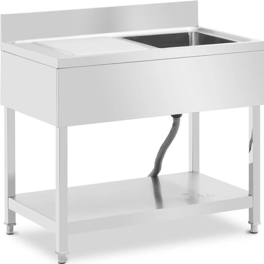 Royal Catering Single-bowl pool sink with drainer, shelf and rim, right, 100 x 60 x 97 cm
