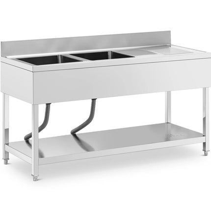 Royal Catering Two-bowl pool sink with drainer, shelf and rim, 140 x 60 x 97 cm – image 6