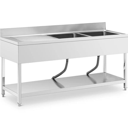 Royal Catering Two-bowl pool sink with drainer, shelf and rim, 140 x 60 x 97 cm – image 11