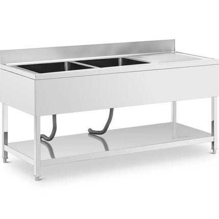 Royal Catering Two-bowl pool sink with drainer, shelf and rim, 140 x 60 x 97 cm – image 16