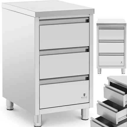 Royal Catering Free-standing catering cabinet with 3 drawers, STEEL, 50 x 60 x 87 cm