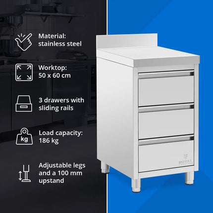 Royal Catering Wall-mounted catering cabinet with edge, 3 drawers, STEEL, 50 x 60 cm – image 3