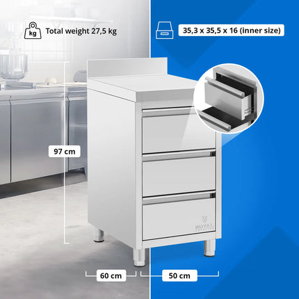 Royal Catering Wall-mounted catering cabinet with edge, 3 drawers, STEEL, 50 x 60 cm – image 6