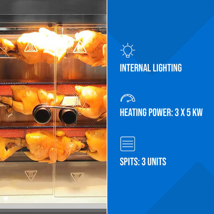 Royal Catering Gas spit roaster for 15 chickens, 3 skewers propane-butane 15 kW – image 5