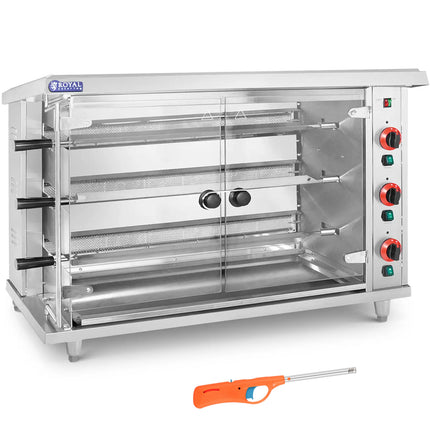 Royal Catering Gas spit roaster for 15 chickens, 3 skewers propane-butane 15 kW