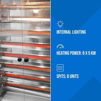 Royal Catering Gas rotisserie grill for 40 chickens, 8 skewers propane-butane 40 kW – image 4