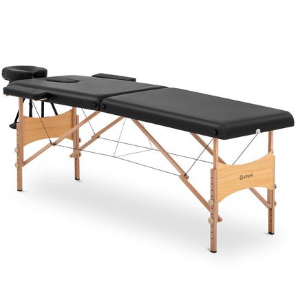 Koka pārnēsājamais saliekamais masāžas galds Toulouse Black līdz 227 kg melns 