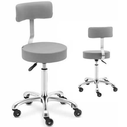Physa Stool chair, cosmetic stool with backrest on wheels, up to 150 kg WELLS, dark gray