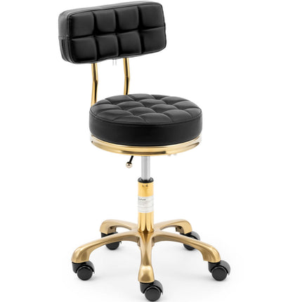 Physa Stool chair, cosmetic stool with backrest on wheels, up to 150 kg GELA, black and gold – image 2