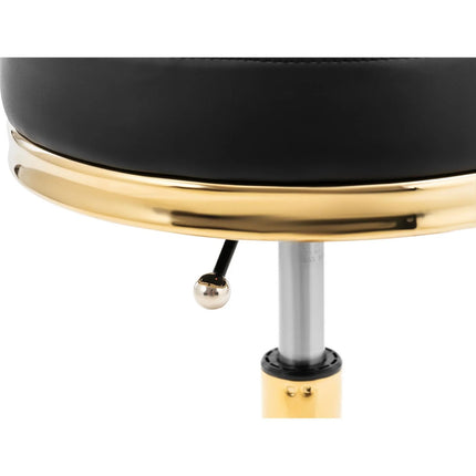 Physa Stool chair, cosmetic stool with backrest on wheels, up to 150 kg GELA, black and gold – image 4