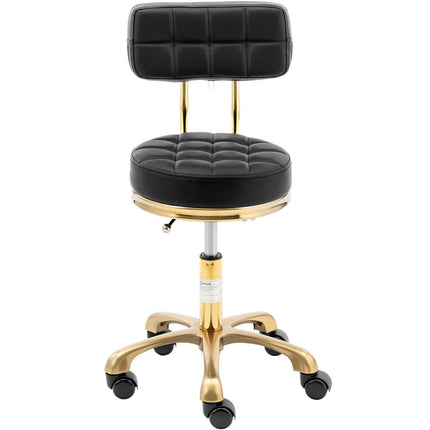 Physa Stool chair, cosmetic stool with backrest on wheels, up to 150 kg GELA, black and gold – image 6