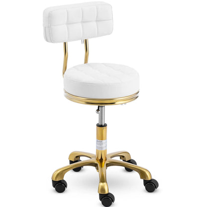 Physa Stool chair, cosmetic stool with backrest on wheels, up to 150 kg GELA, white and gold – image 2
