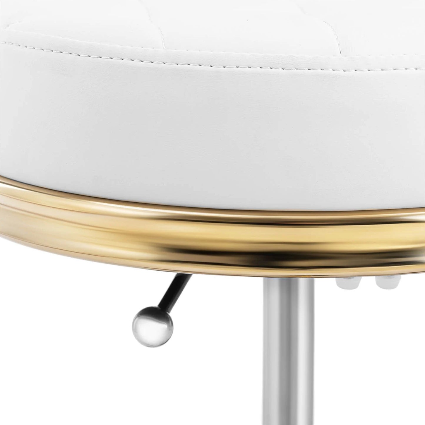 Physa Stool chair, cosmetic stool with backrest on wheels, up to 150 kg GELA, white and gold – image 4