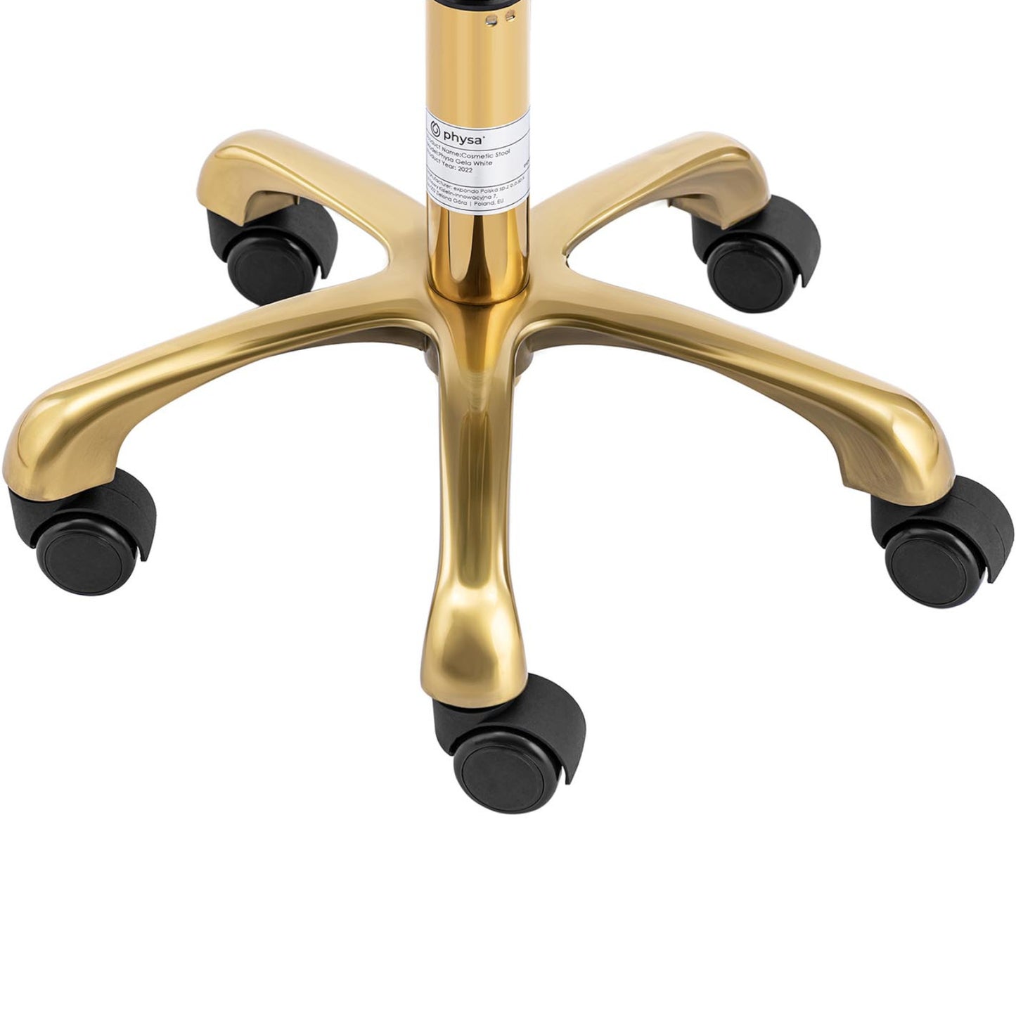 Physa Stool chair, cosmetic stool with backrest on wheels, up to 150 kg GELA, white and gold – image 5