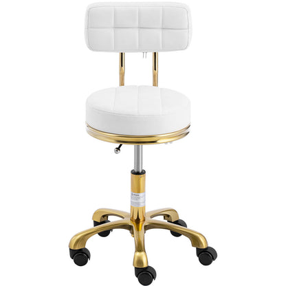 Physa Stool chair, cosmetic stool with backrest on wheels, up to 150 kg GELA, white and gold – image 6