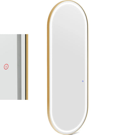 Physa Console hairdressing console mirror with LED lighting, oval, 180 x 70 cm - gold