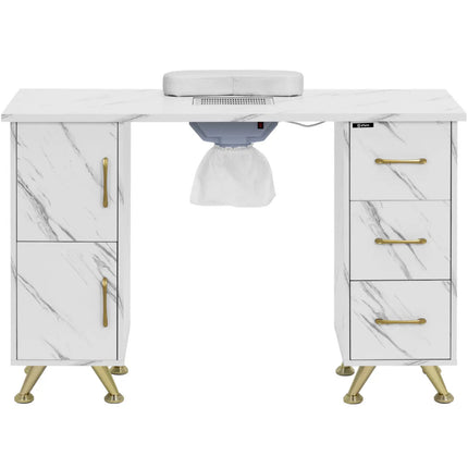 Physa Cosmetic manicure desk with absorber, 3 drawers, 2 cabinets - marble gold – image 2
