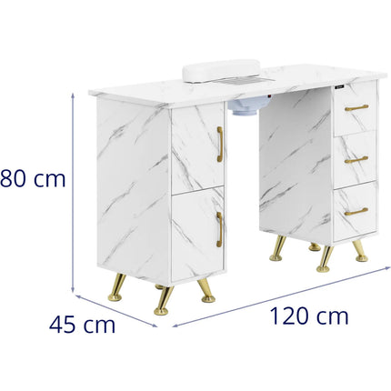 Physa Cosmetic manicure desk with absorber, 3 drawers, 2 cabinets - marble gold – image 8