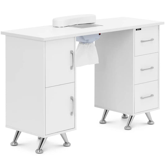 Physa Cosmetic manicure desk with absorber, 3 drawers, 2 cabinets - white and silver
