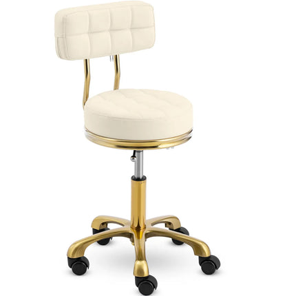 Physa Stool chair, cosmetic stool with backrest on wheels, up to 150 kg GELA, beige and gold – image 2