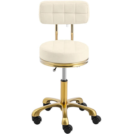 Physa Stool chair, cosmetic stool with backrest on wheels, up to 150 kg GELA, beige and gold – image 5