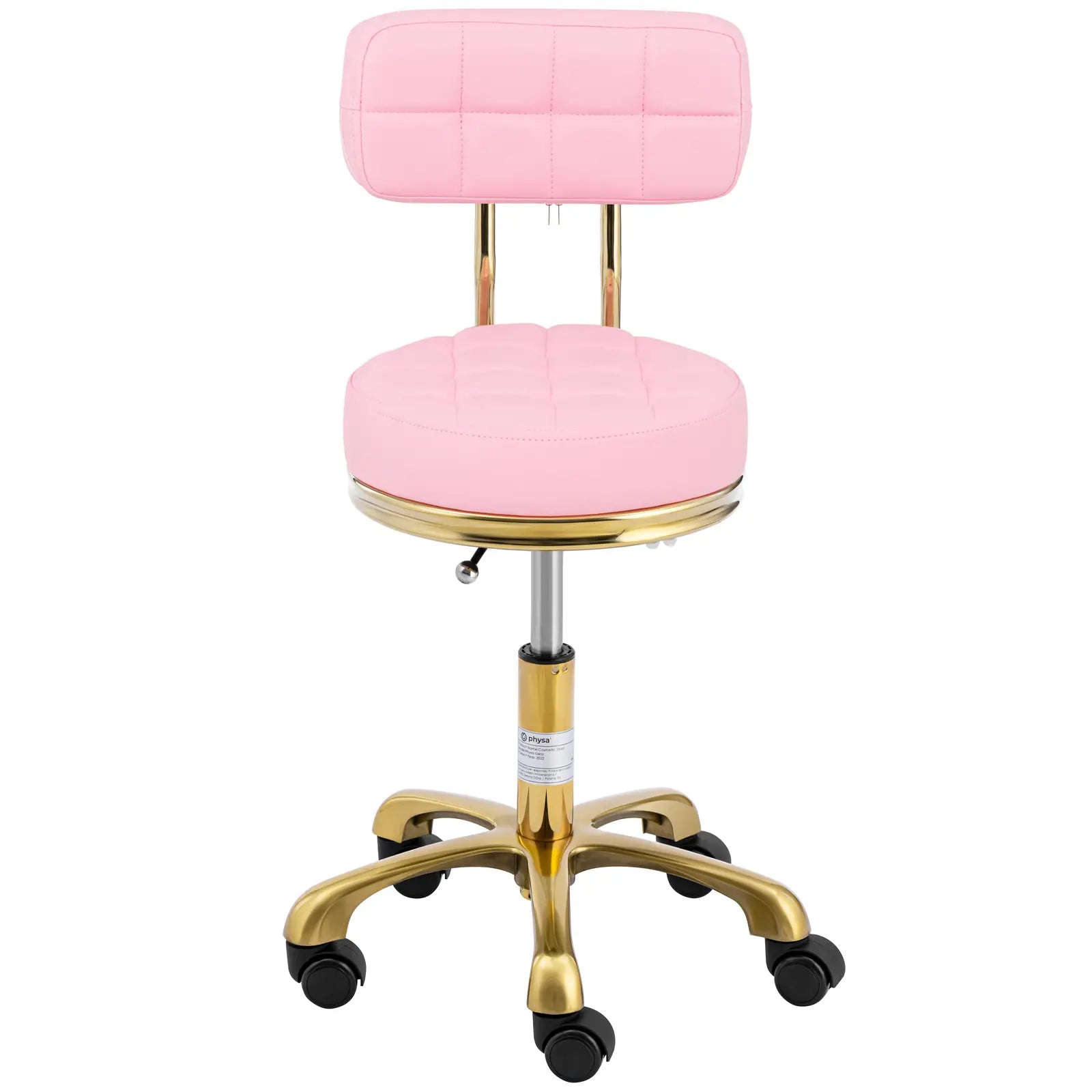 Physa Cosmetic stool chair with backrest on wheels up to 150 kg GELA pink gold – image 5