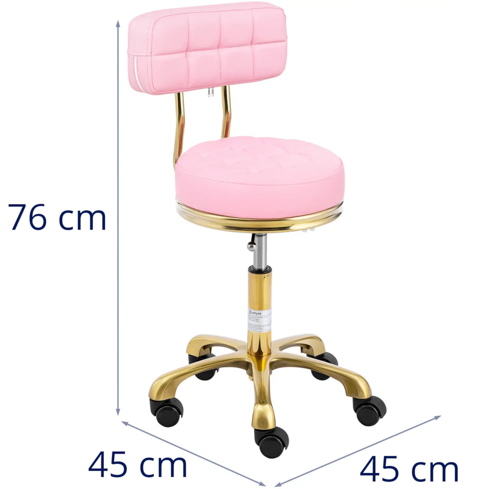 Physa Cosmetic stool chair with backrest on wheels up to 150 kg GELA pink gold – image 6