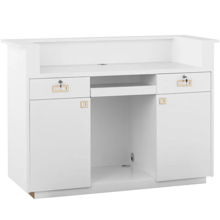 Physa Reception reception counter for the hotel living room with lighting, lockable - white and gold