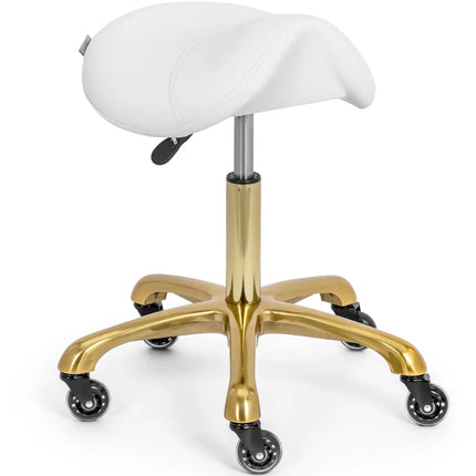 Physa Saddle beauty stool on wheels up to 150 kg YORK - white and gold – image 2