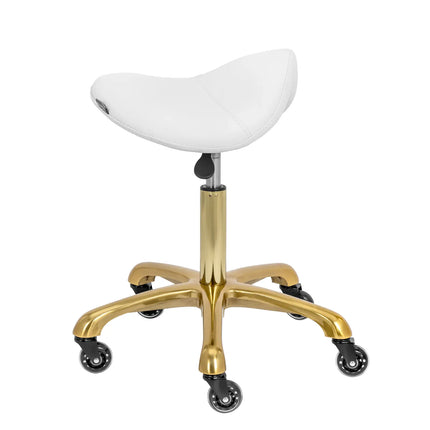 Physa Saddle beauty stool on wheels up to 150 kg YORK - white and gold – image 5
