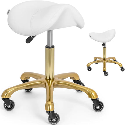 Physa Saddle beauty stool on wheels up to 150 kg YORK - white and gold