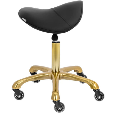 Physa Saddle cosmetic stool on wheels up to 150 kg YORK - black and gold – image 2