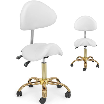 Physa MANNHEIM white and gold saddle beauty chair with adjustable backrest