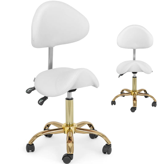 Physa MANNHEIM white and gold saddle beauty chair with adjustable backrest