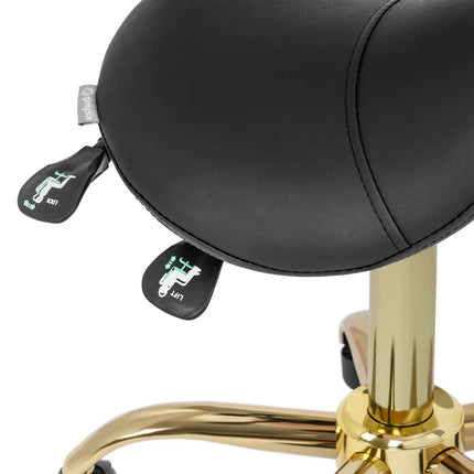 Physa MANNHEIM saddle beauty chair with adjustable backrest, black and gold – image 3