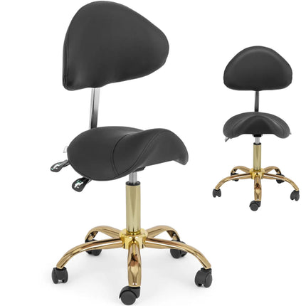 Physa MANNHEIM saddle beauty chair with adjustable backrest, black and gold